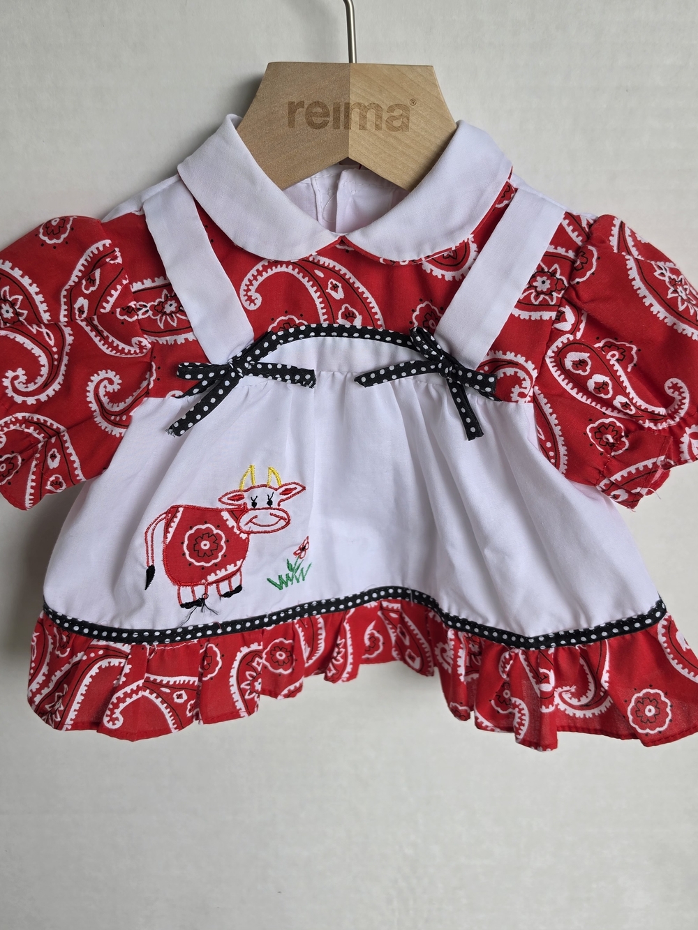 Vintage Cradle Togs Baby Girl Dress Red Bandana Cow Embroidery NB